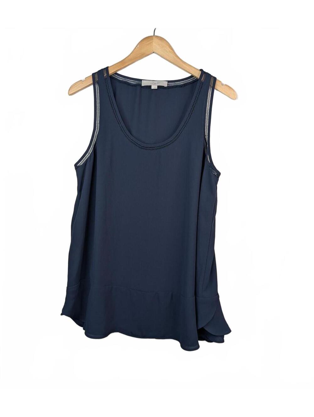 LOFT Navy Sleeveless Mesh Trim Tank Top Size Large